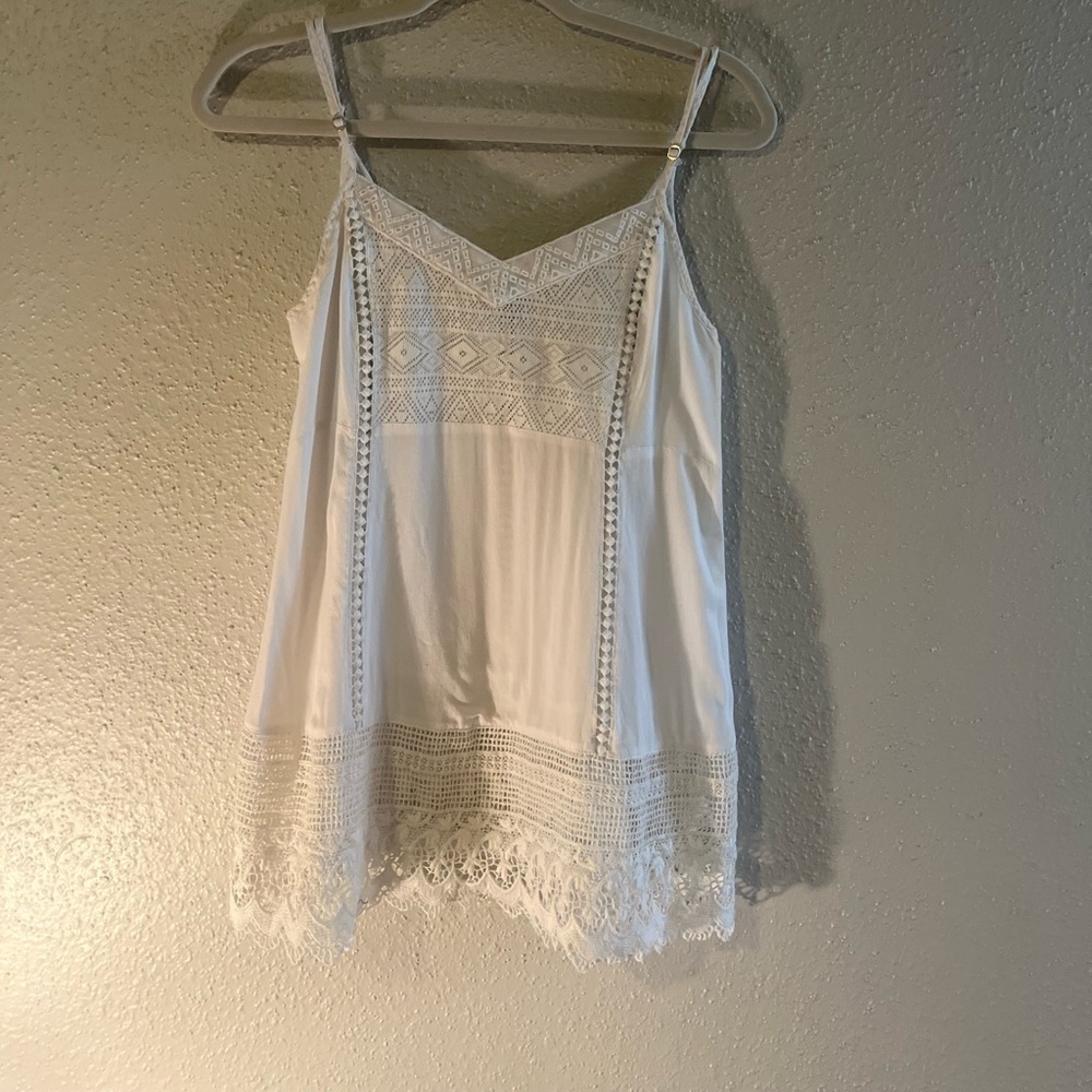 Lorimer NYC White Semi-Sheer Crochet Tank Top size S
